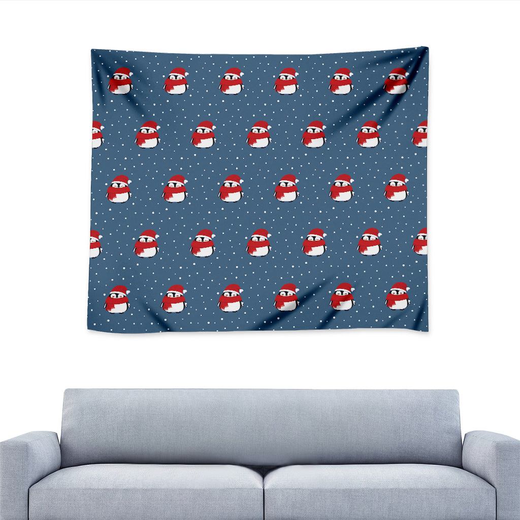 Christmas Snowy Penguin Pattern Print Tapestry