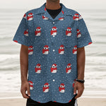 Christmas Snowy Penguin Pattern Print Textured Short Sleeve Shirt