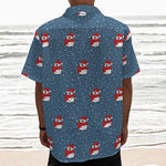 Christmas Snowy Penguin Pattern Print Textured Short Sleeve Shirt