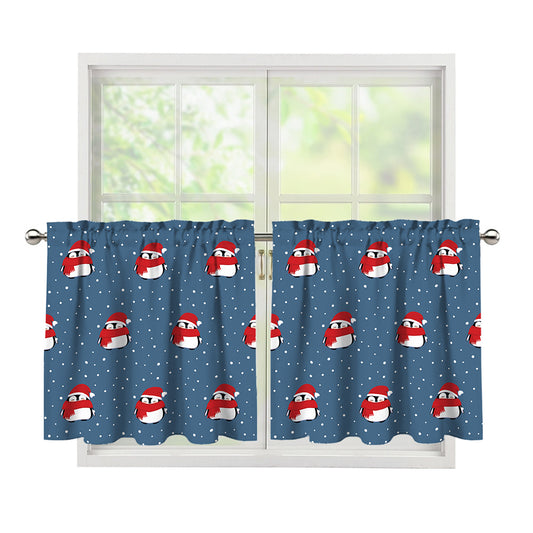 Christmas Snowy Penguin Pattern Print Tier Curtains