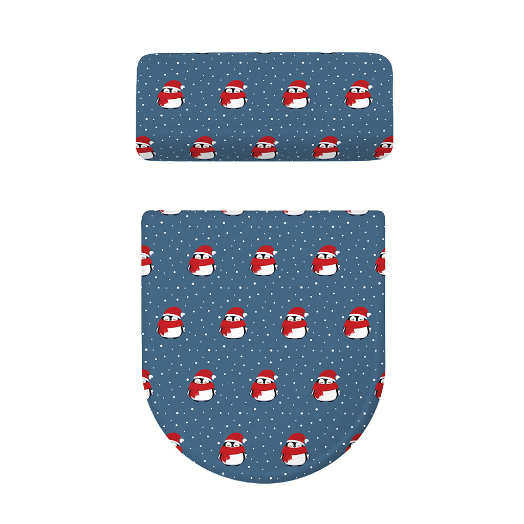 Christmas Snowy Penguin Pattern Print Toilet Lid And Tank Cover Set