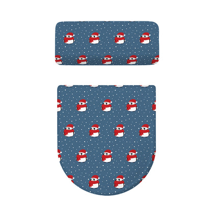 Christmas Snowy Penguin Pattern Print Toilet Lid And Tank Cover Set