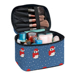Christmas Snowy Penguin Pattern Print Travel Makeup Bag