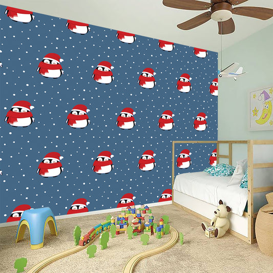 Christmas Snowy Penguin Pattern Print Wall Sticker