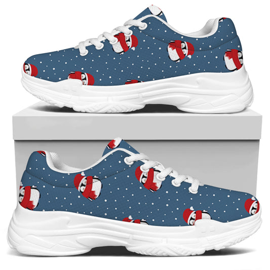 Christmas Snowy Penguin Pattern Print White Chunky Shoes