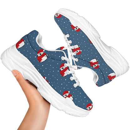 Christmas Snowy Penguin Pattern Print White Chunky Shoes