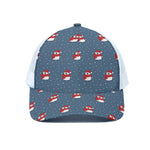 Christmas Snowy Penguin Pattern Print White Mesh Trucker Cap