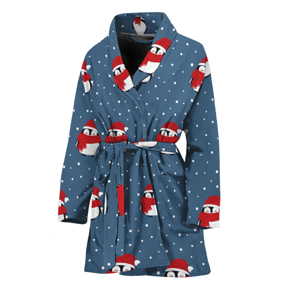 Christmas Snowy Penguin Pattern Print Women's Bathrobe