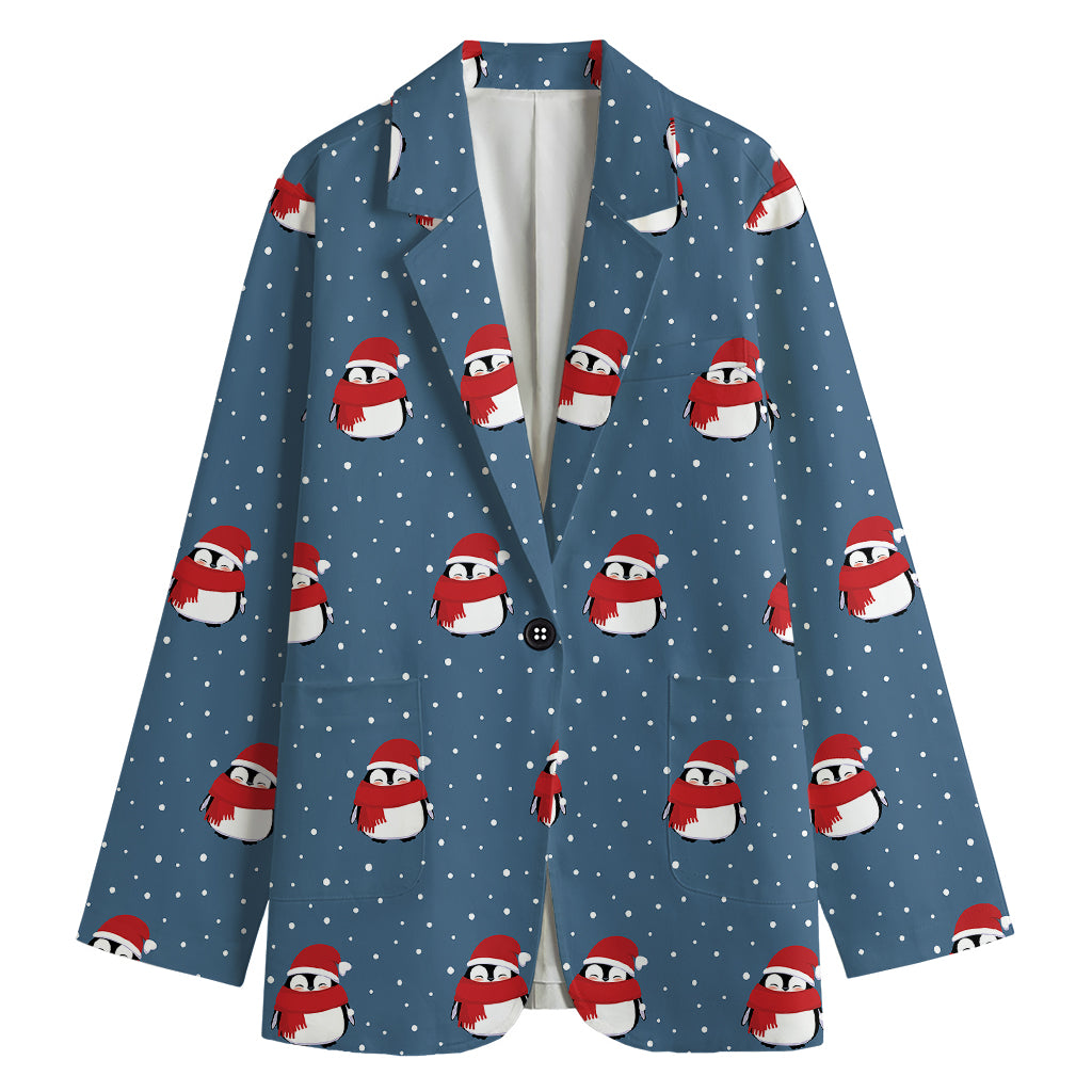 Christmas Snowy Penguin Pattern Print Women's Blazer