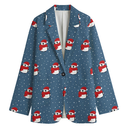 Christmas Snowy Penguin Pattern Print Women's Blazer