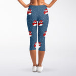 Christmas Snowy Penguin Pattern Print Women's Capri Leggings