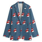 Christmas Snowy Penguin Pattern Print Women's Cotton Blazer