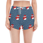 Christmas Snowy Penguin Pattern Print Women's Split Running Shorts