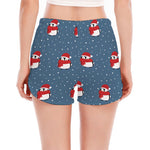 Christmas Snowy Penguin Pattern Print Women's Split Running Shorts