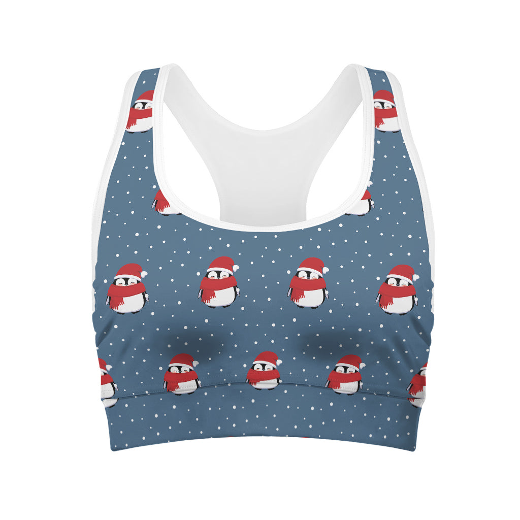 Christmas Snowy Penguin Pattern Print Women's Sports Bra