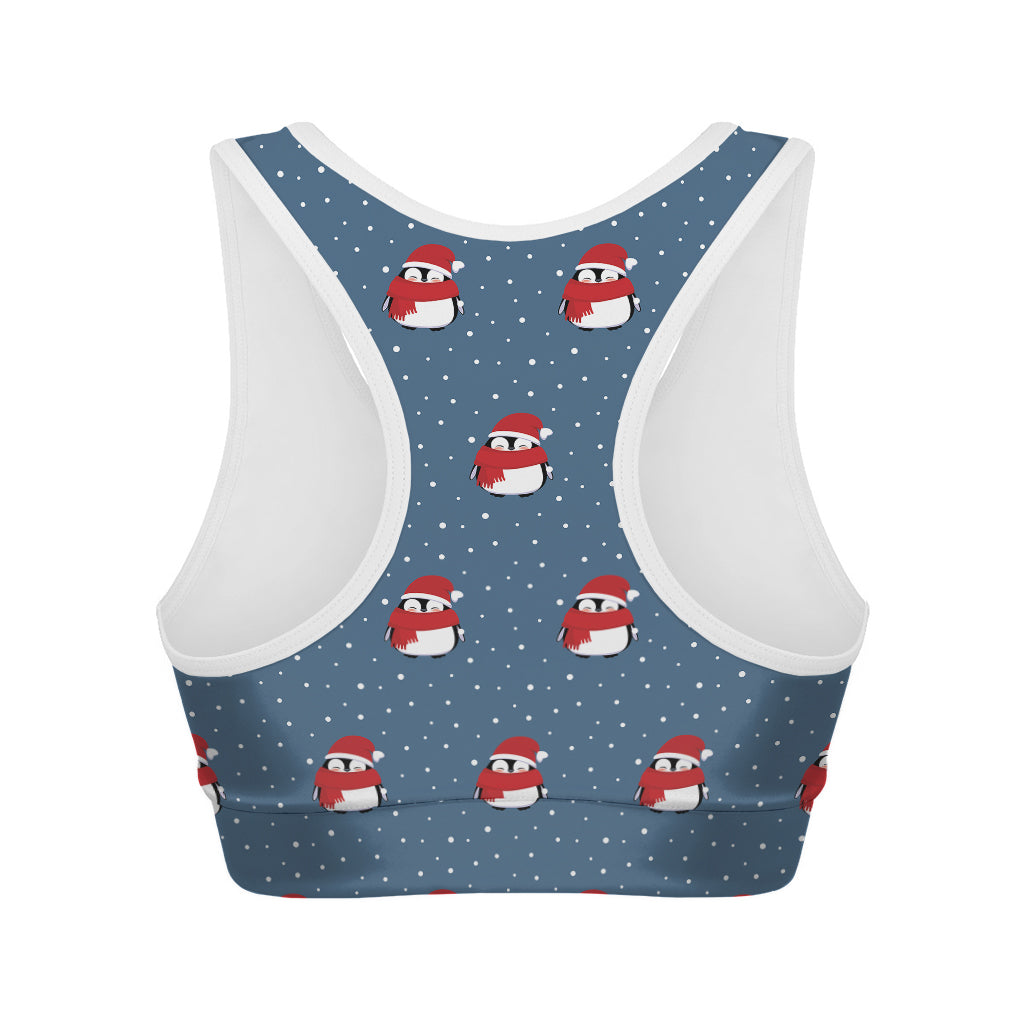 Christmas Snowy Penguin Pattern Print Women's Sports Bra