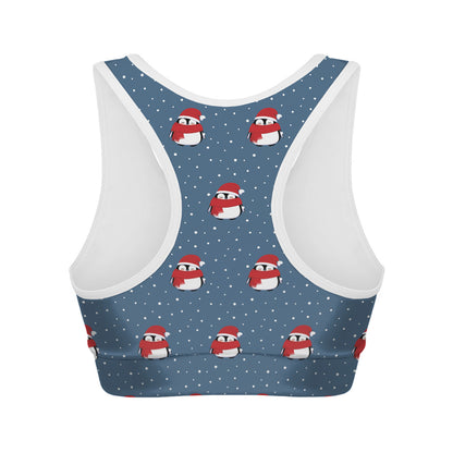 Christmas Snowy Penguin Pattern Print Women's Sports Bra