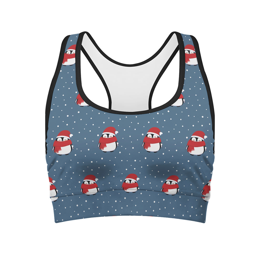 Christmas Snowy Penguin Pattern Print Women's Sports Bra