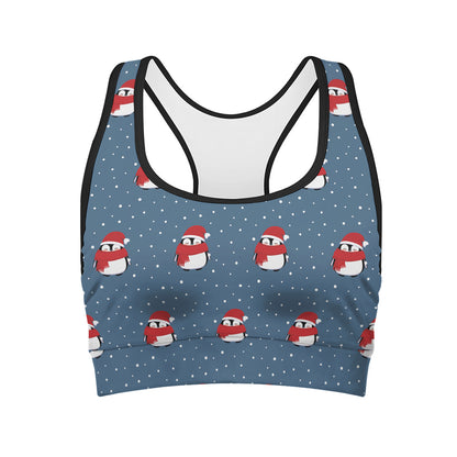 Christmas Snowy Penguin Pattern Print Women's Sports Bra