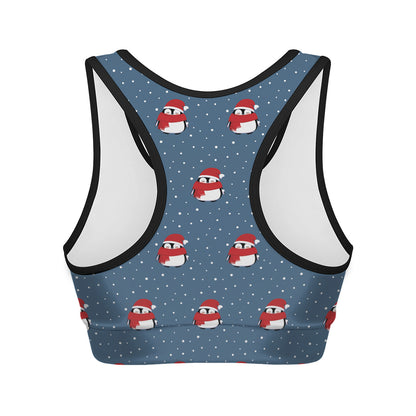 Christmas Snowy Penguin Pattern Print Women's Sports Bra