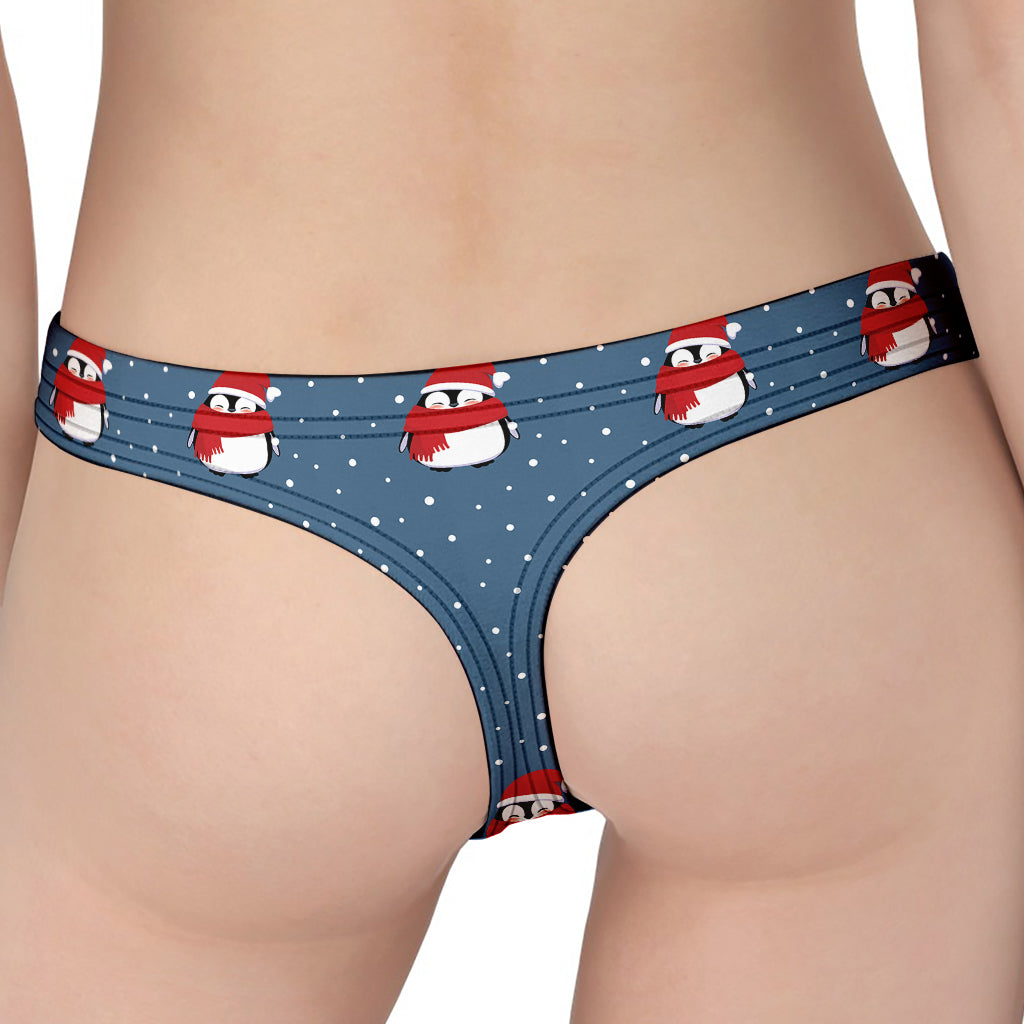 Christmas Snowy Penguin Pattern Print Women's Thong