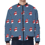 Christmas Snowy Penguin Pattern Print Zip Sleeve Bomber Jacket