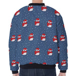 Christmas Snowy Penguin Pattern Print Zip Sleeve Bomber Jacket
