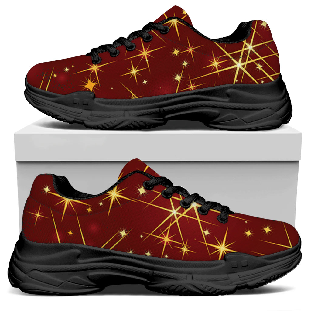 Christmas Sparkle Print Black Chunky Shoes