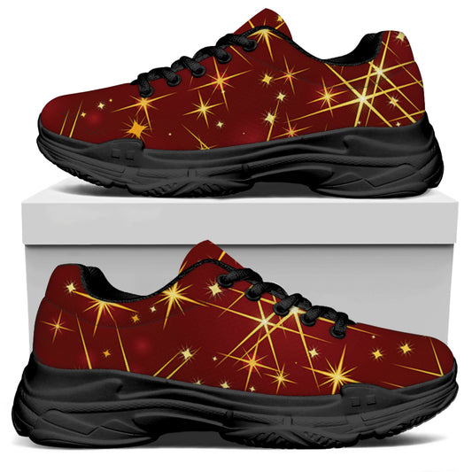 Christmas Sparkle Print Black Chunky Shoes