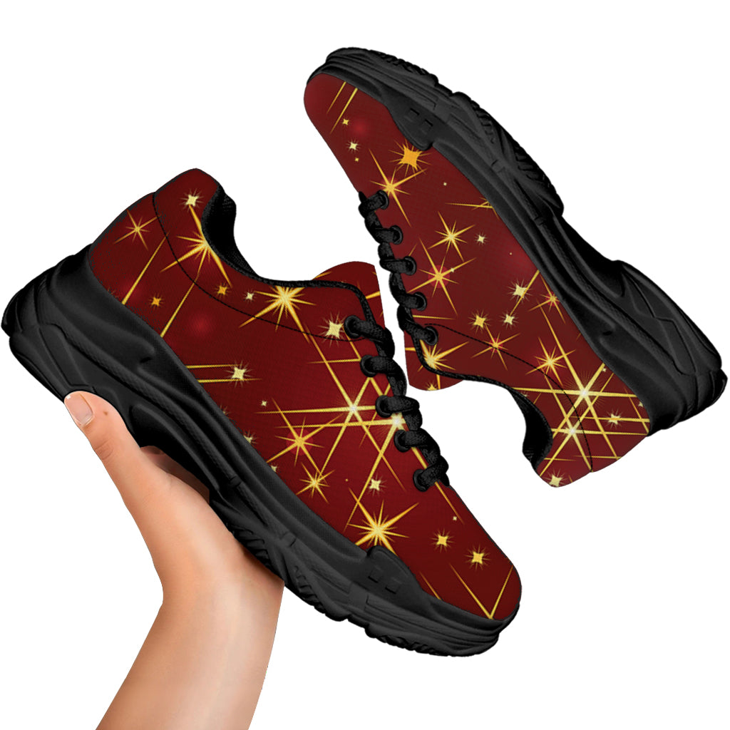 Christmas Sparkle Print Black Chunky Shoes