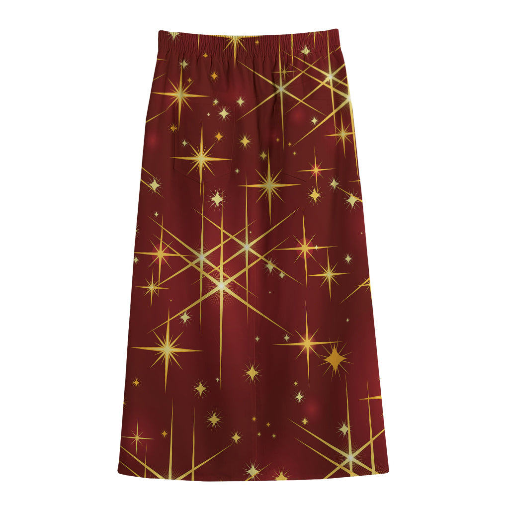 Christmas Sparkle Print Cotton Front Slit Maxi Skirt
