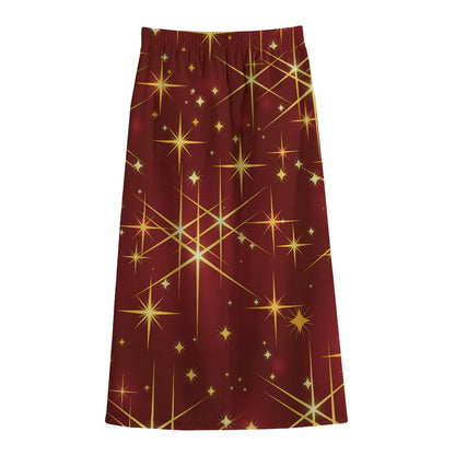 Christmas Sparkle Print Cotton Front Slit Maxi Skirt
