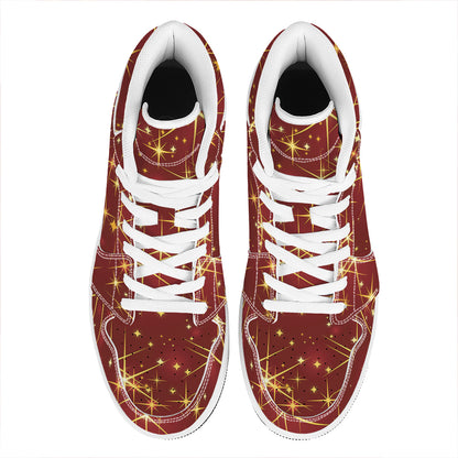 Christmas Sparkle Print High Top Leather Sneakers
