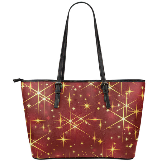 Christmas Sparkle Print Leather Tote Bag