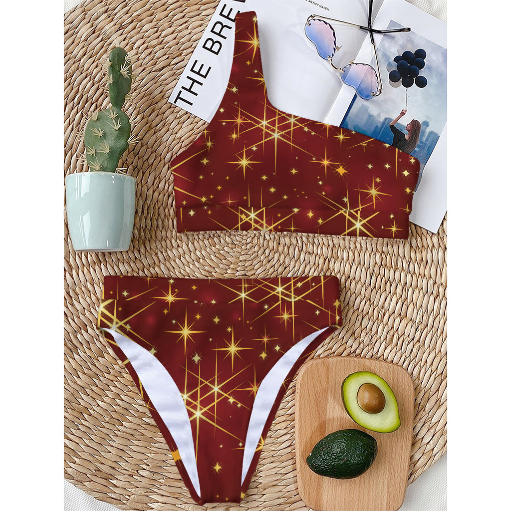 Christmas Sparkle Print One Shoulder Bikini Top
