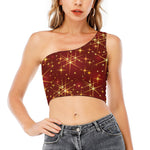 Christmas Sparkle Print One Shoulder Crop Top