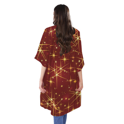 Christmas Sparkle Print Open Front Beach Cover Up