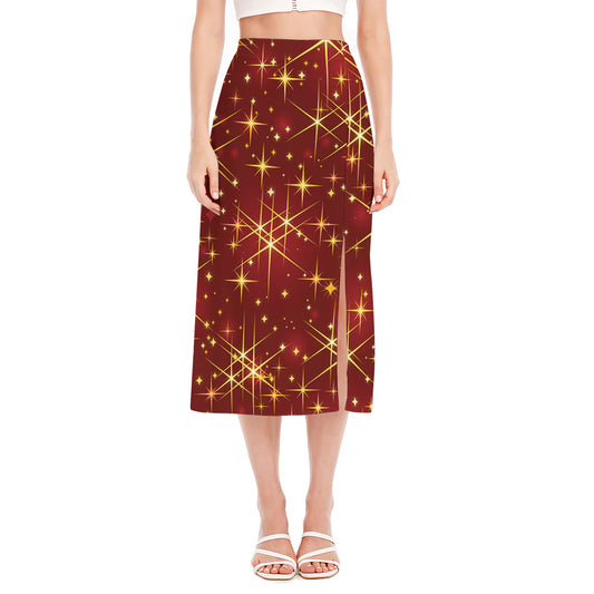 Christmas Sparkle Print Side Slit Midi Skirt