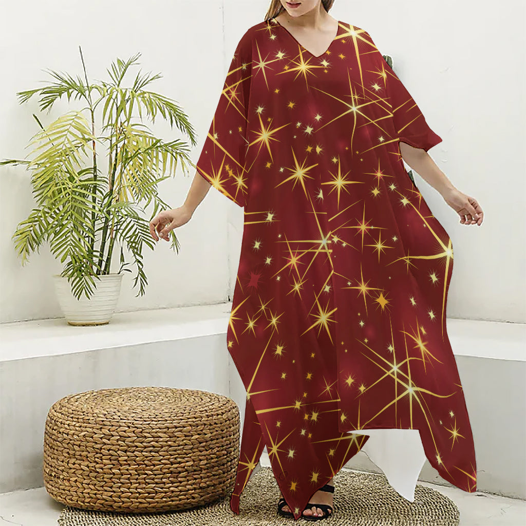 Christmas Sparkle Print Silk V-Neck Kaftan Dress