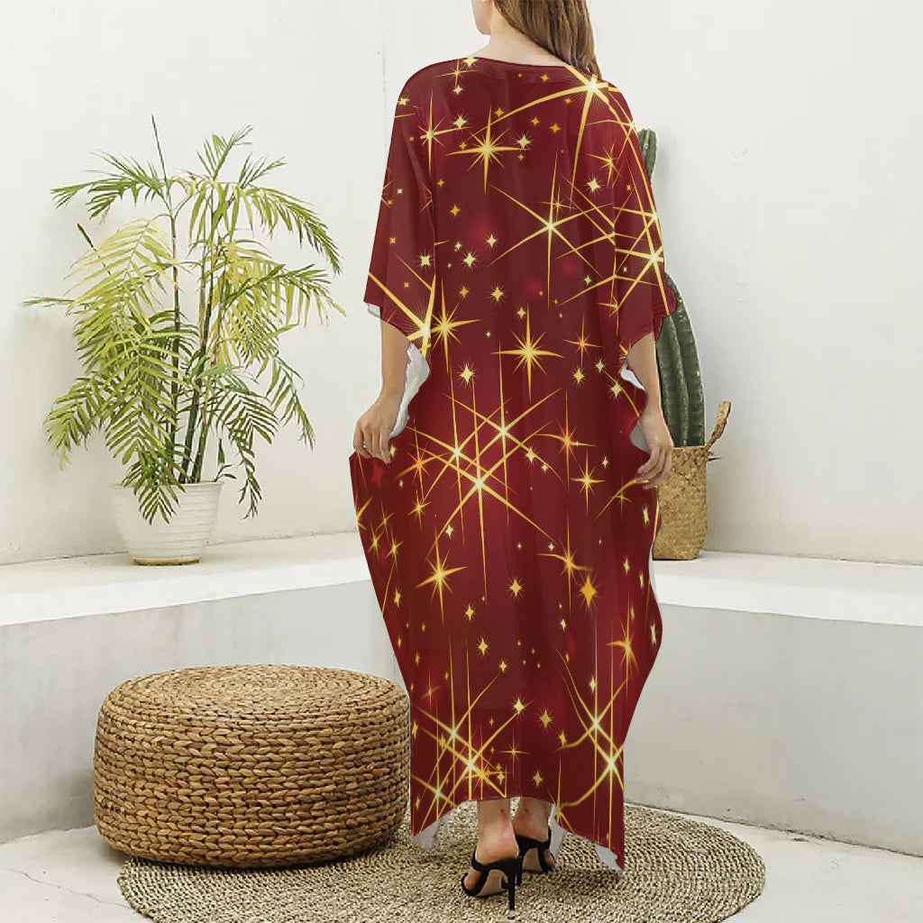 Christmas Sparkle Print Silk V-Neck Kaftan Dress