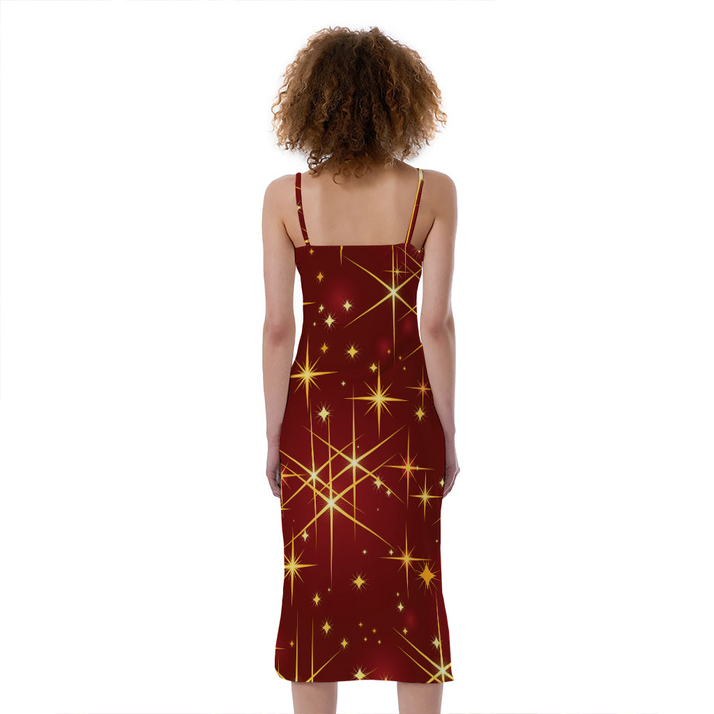 Christmas Sparkle Print Slim Fit Midi Cami Dress