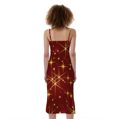 Christmas Sparkle Print Slim Fit Midi Cami Dress