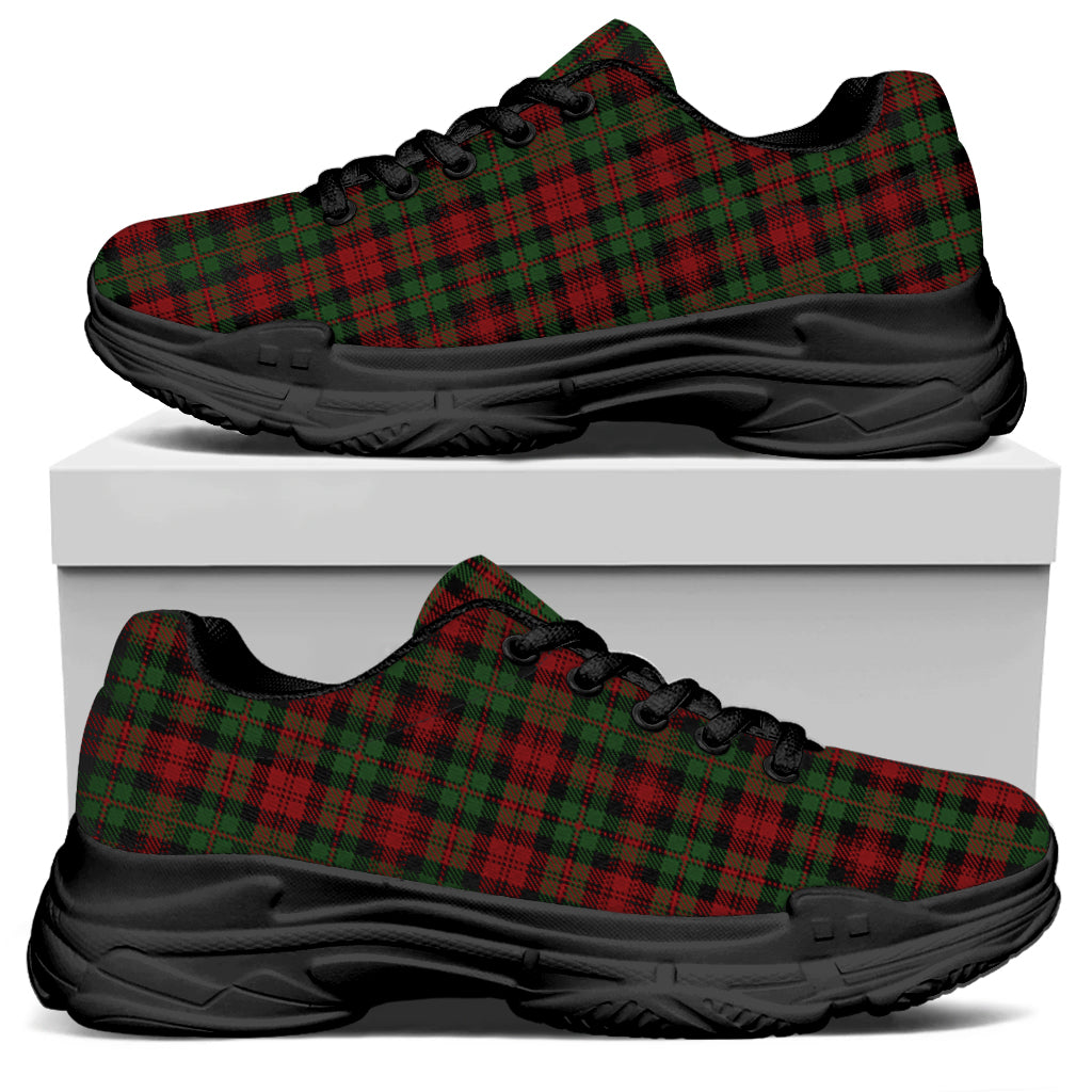 Christmas Tartan Pattern Print Black Chunky Shoes