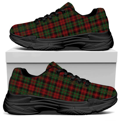 Christmas Tartan Pattern Print Black Chunky Shoes