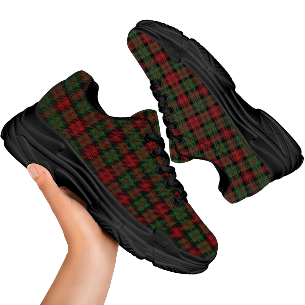Christmas Tartan Pattern Print Black Chunky Shoes