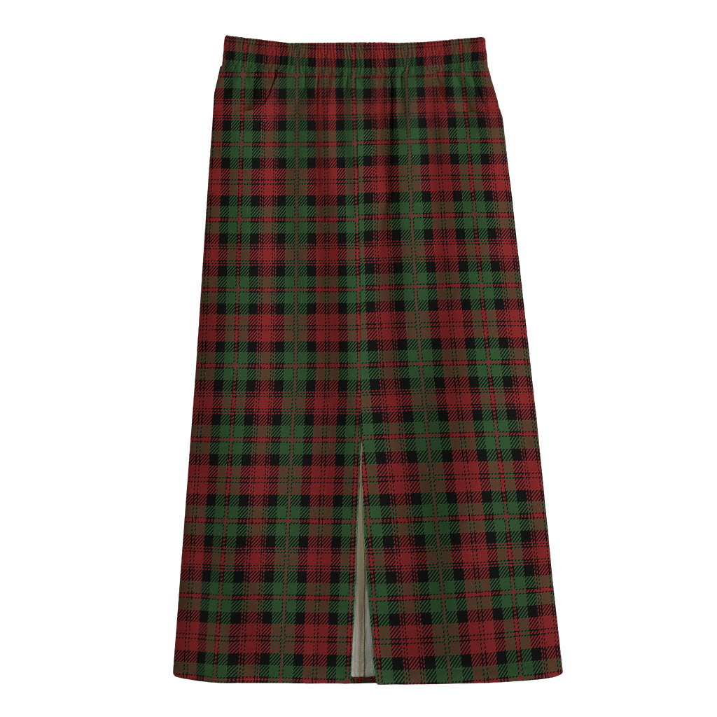 Christmas Tartan Pattern Print Cotton Front Slit Maxi Skirt