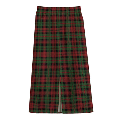 Christmas Tartan Pattern Print Cotton Front Slit Maxi Skirt