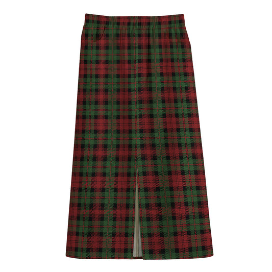Christmas Tartan Pattern Print Cotton Front Slit Maxi Skirt