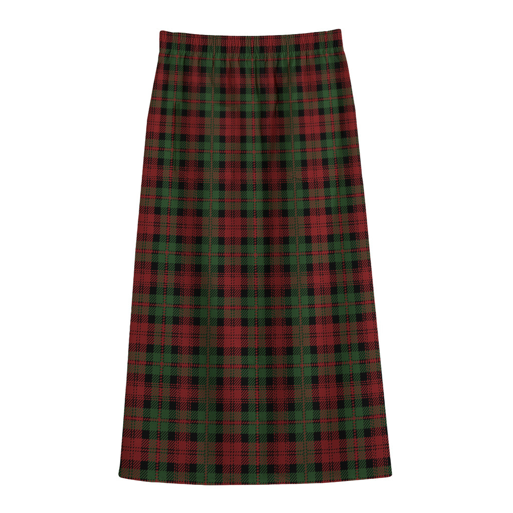 Christmas Tartan Pattern Print Cotton Front Slit Maxi Skirt