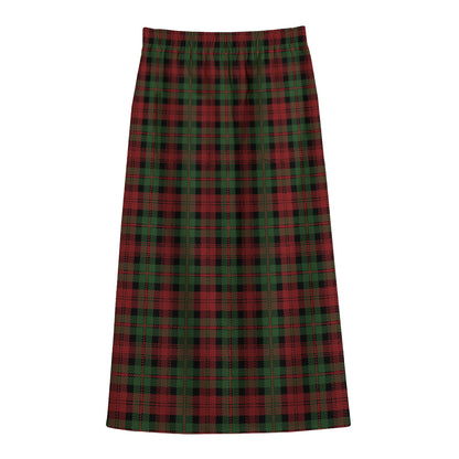 Christmas Tartan Pattern Print Cotton Front Slit Maxi Skirt